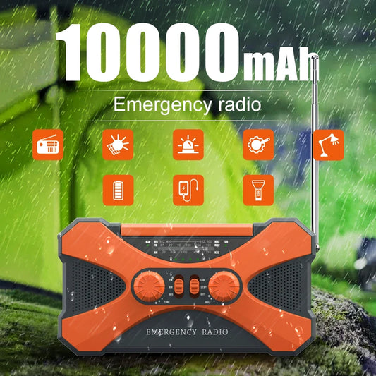 Radio d’Urgence Solaire 10000mAh – AM/FM/SW, LED, Manivelle & Recharge USB