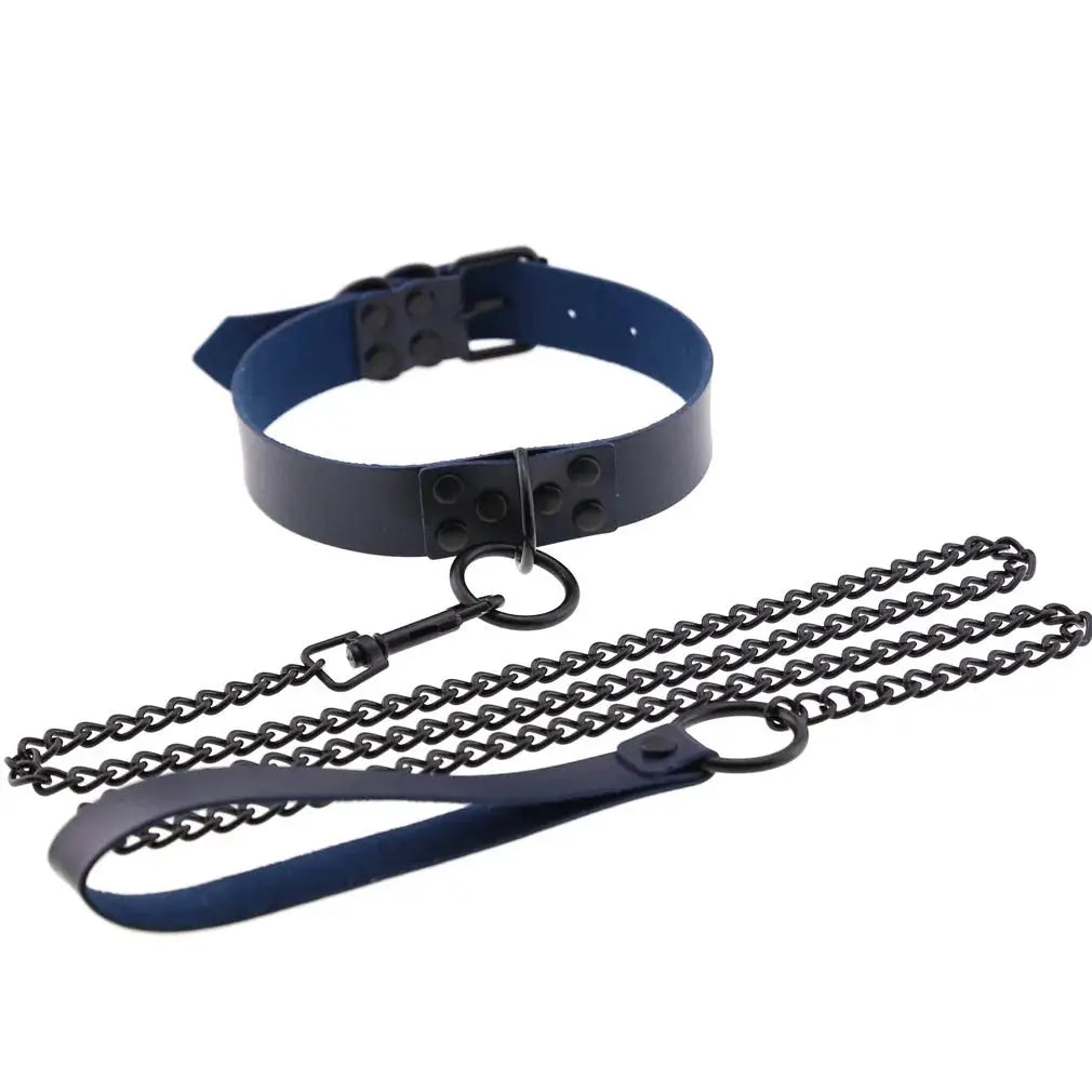 Collier de laisse en cuir synthétique style gothique punk – Decopunk