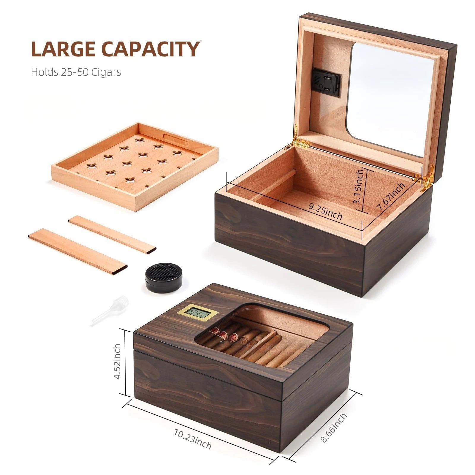 Elegant Wooden Cigar Humidor – Transparent Lid, Ideal for Cigar Storage & Aging, Perfect for Collectors