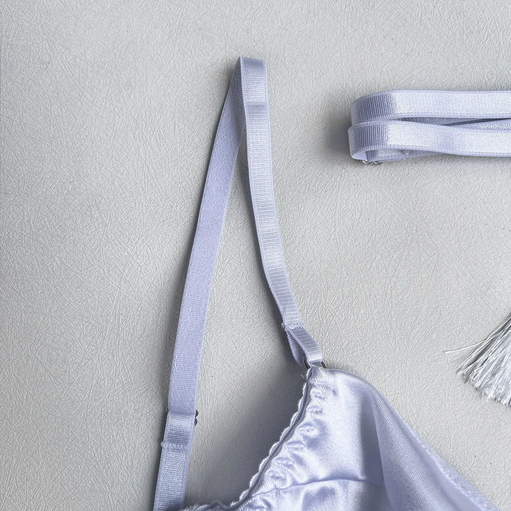 Ellolace Dessous-Set, feiner Satin und Spitze, Rot, 5-teilig