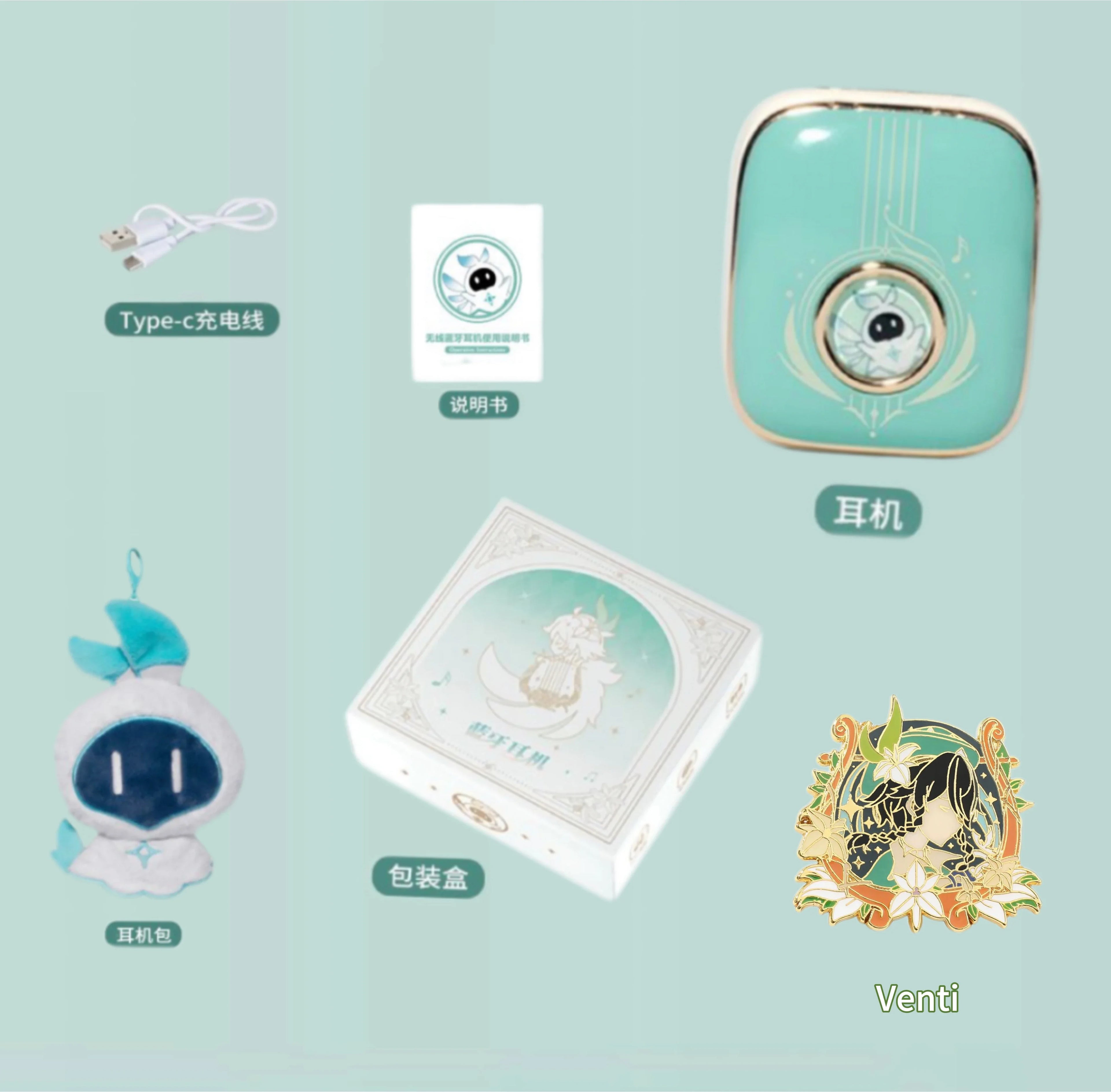 Venti Bluetooth-Headset 5.4 Türkis Genshin Impact Cosplay