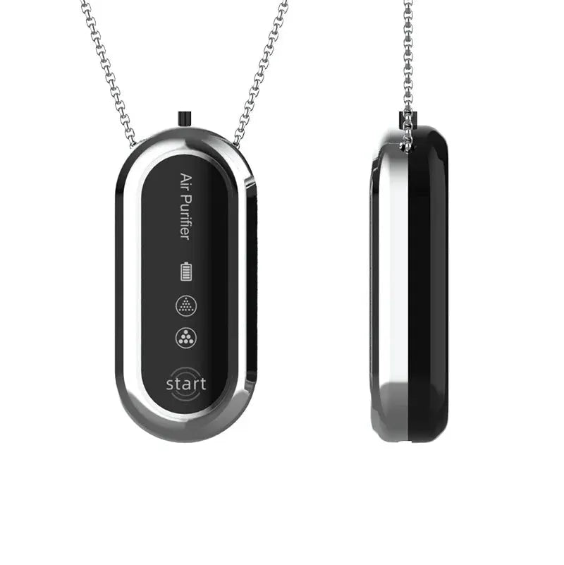 Purificateur d'air portable LSDLBoutique à suspendre au cou, noir et chrome