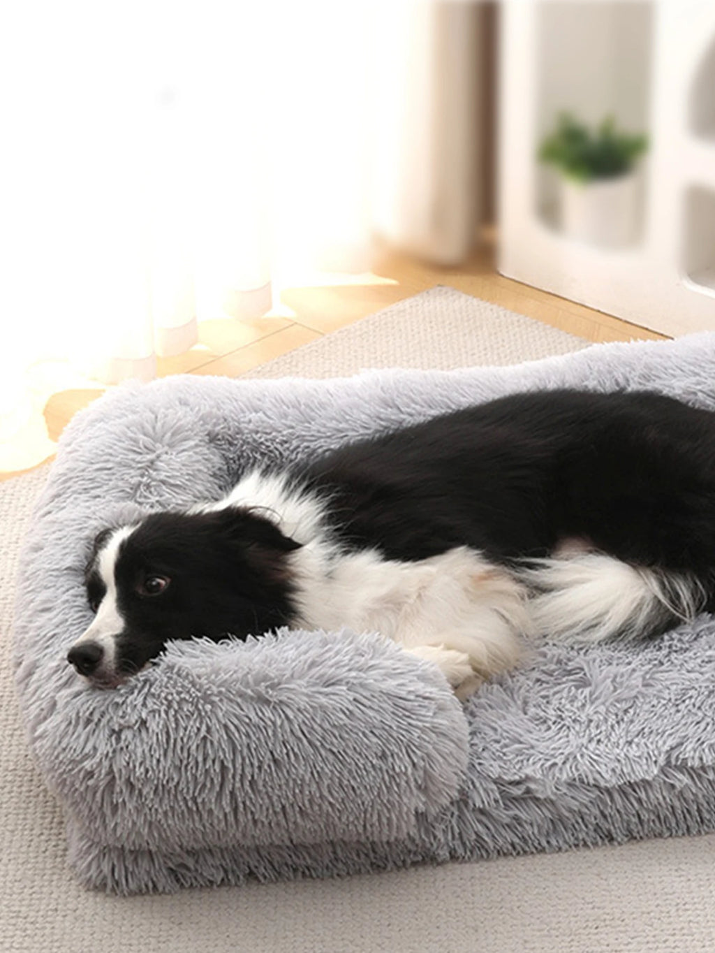 Flyffy Lit Carré Peluche Pour Animaux Gris Douillet - LSDLBoutique