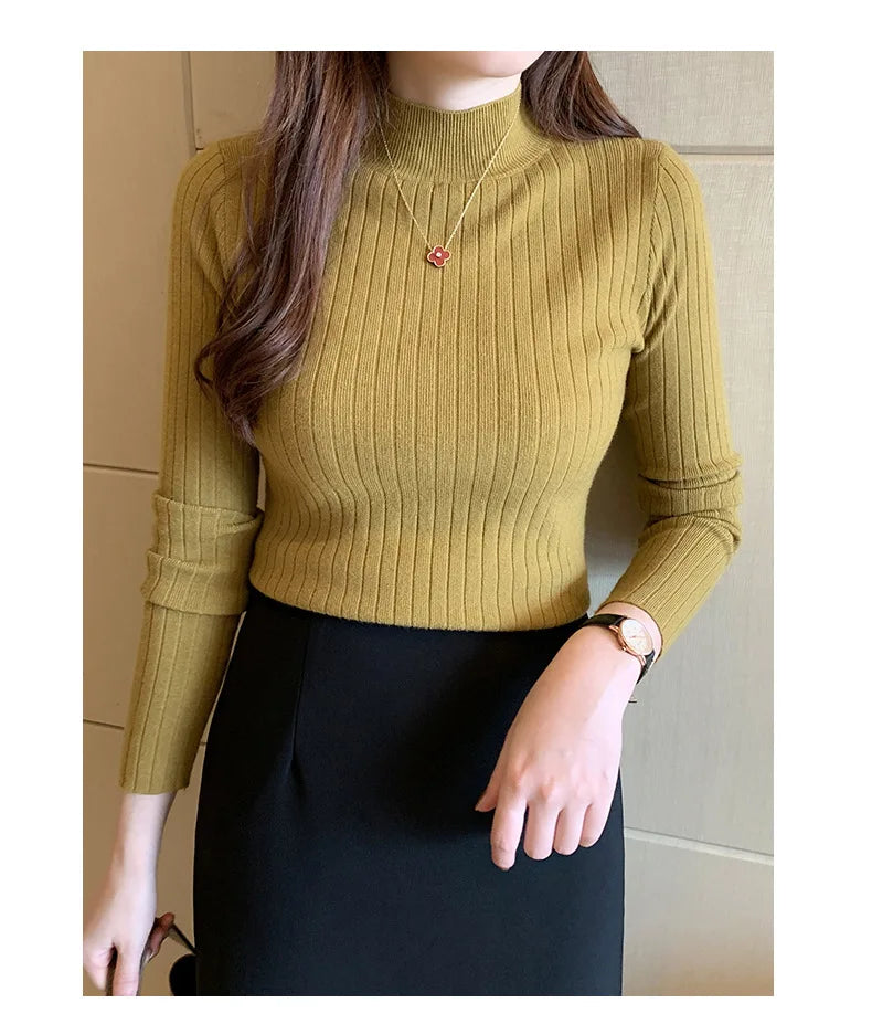 Haut Femme Col Mi-Haut Thermique Tricot Base Beige Polyester Viscose