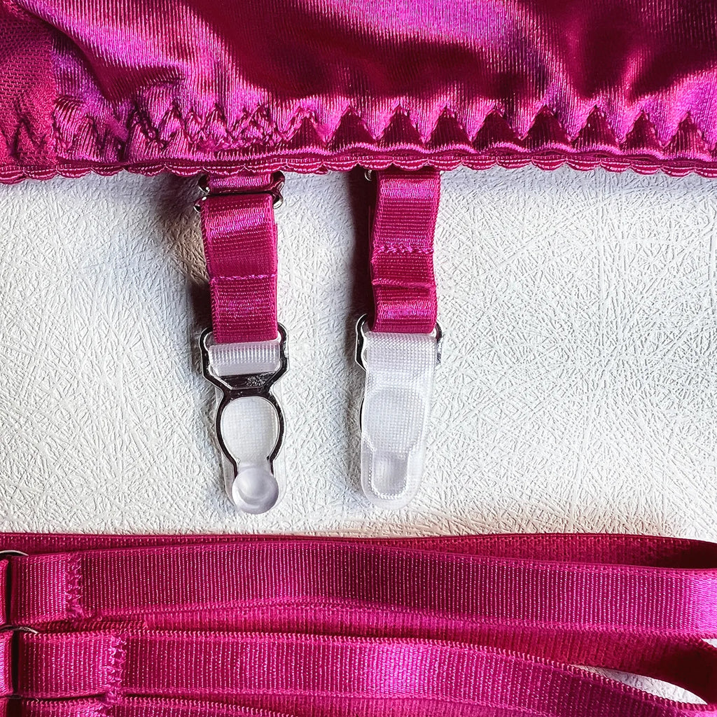 Ellolace Dessous-Set, feiner Satin und Spitze, Rot, 5-teilig