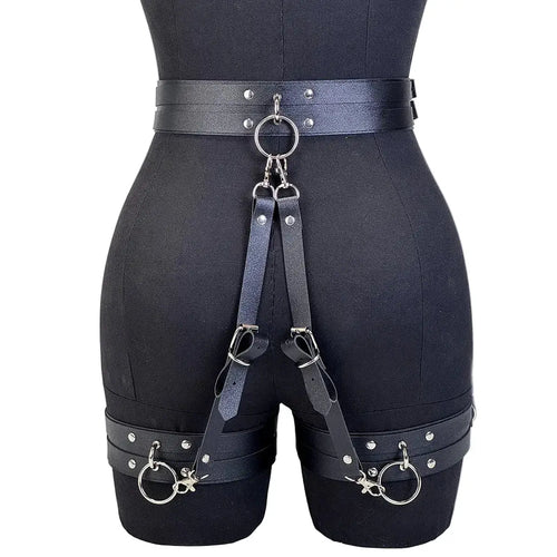 Ceinture jarretelles de cuisse en cuir synthétique – Harnais de jambe style gothique
