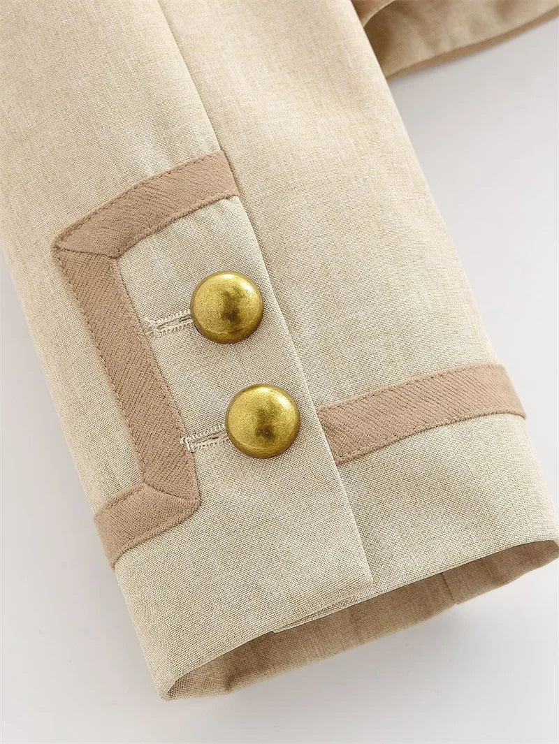 Guobioziy Veste Khaki Col Montant Napoléon Boutons