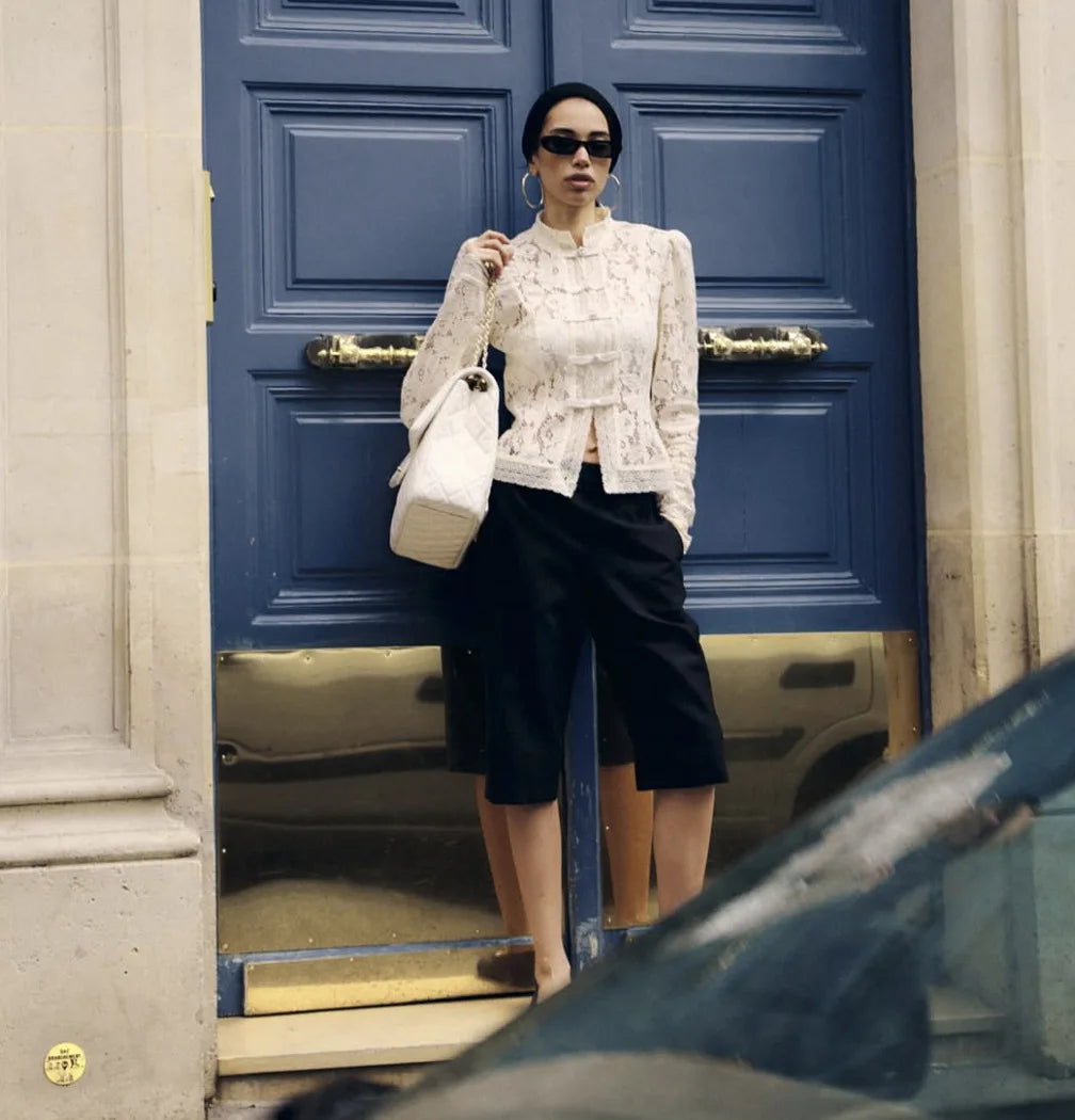 Tossy Chemise Dentelle Imprimée Transparente Écru Manches Longues