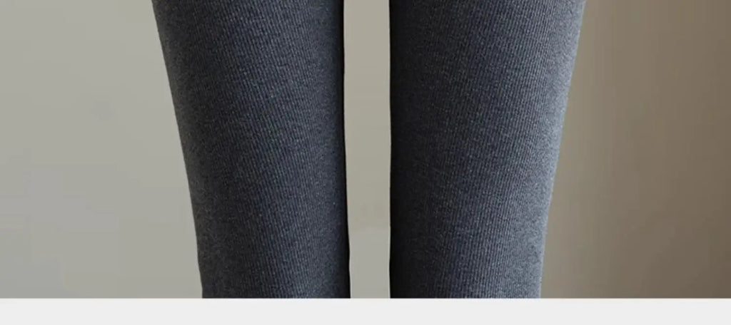 Leggings Femme Coton Spandex Polaire Gris Taille Haute
