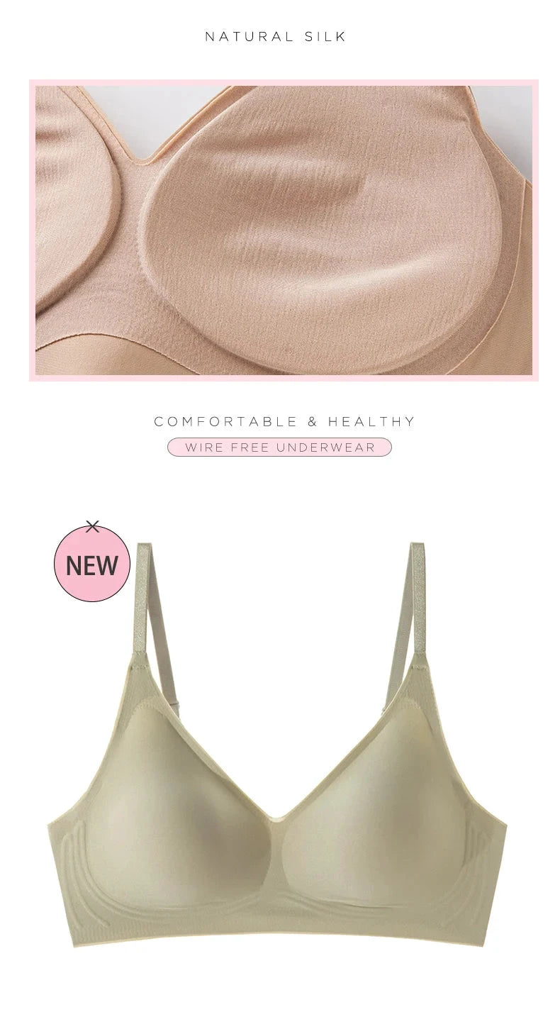SuyaDream Soutien-Gorge Sans Couture 3/4 Tasses Beige Soie Doublure