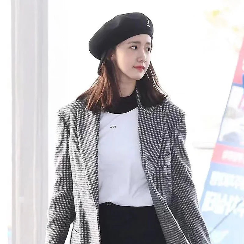 Béret En Laine Noir Motif Étoiles Tricot Été Fin Unisexe