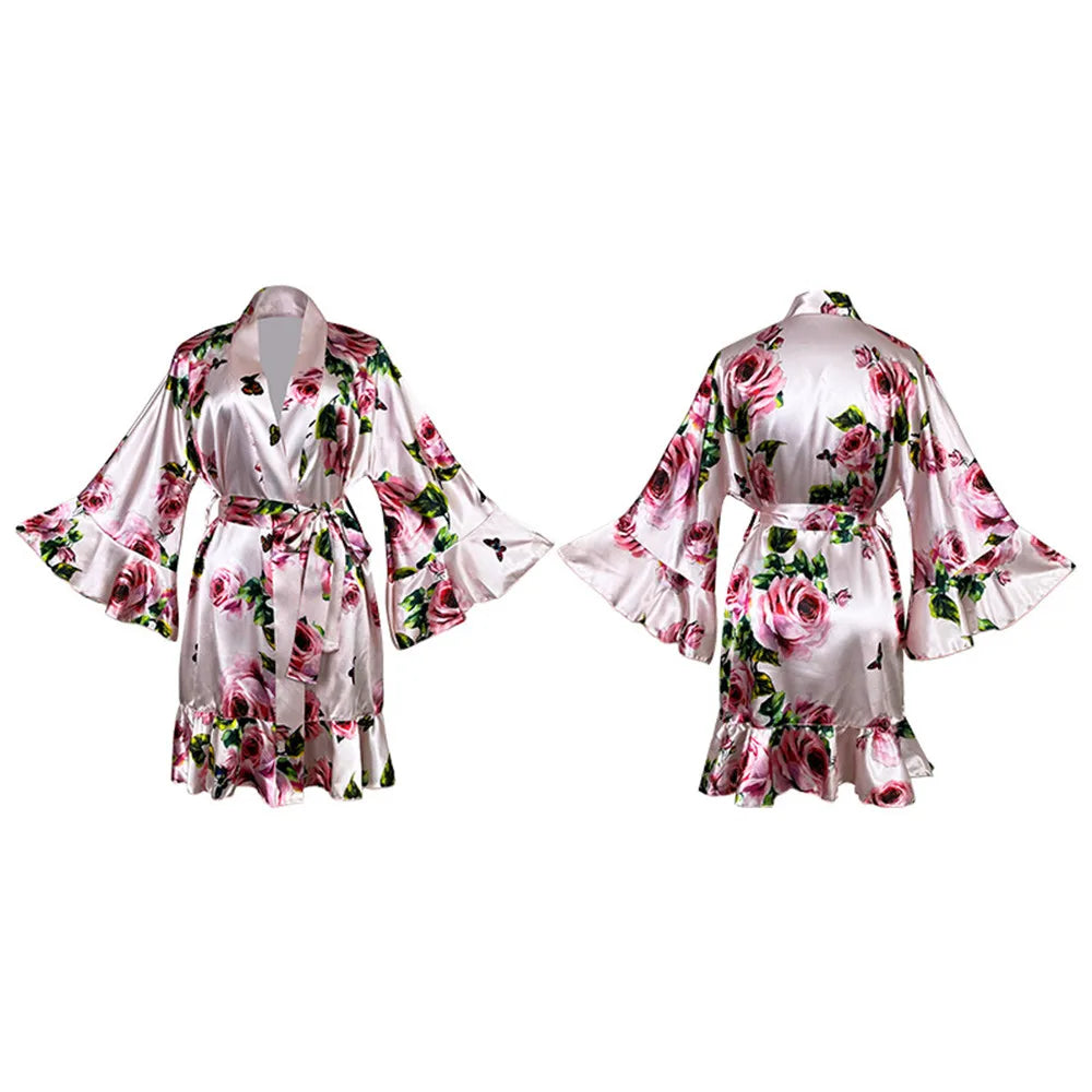 Léa's Secrets Floral Print Satin Kimono Dress
