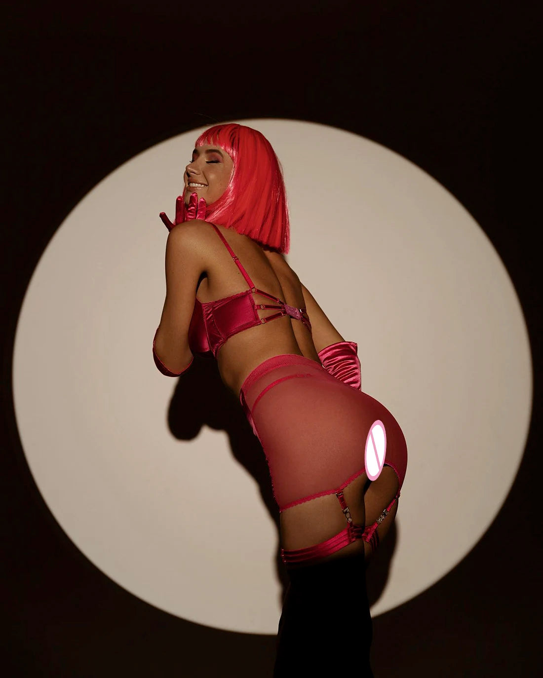 Ellolace Lingerie Satin Fin Dentelle Rouge 5Pièces