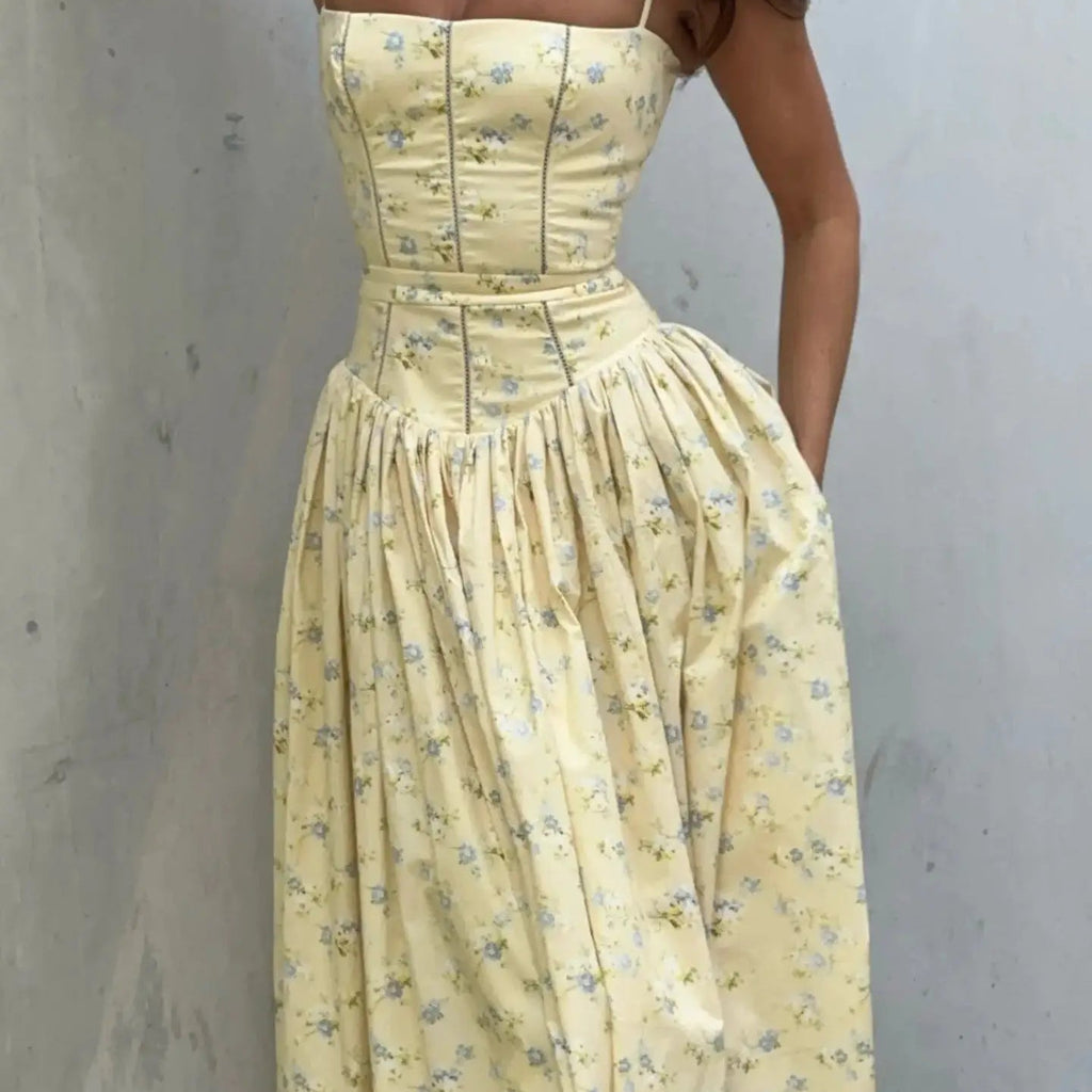 Robe Maxi Imprimée Fleurie Bretelles Spaghetti