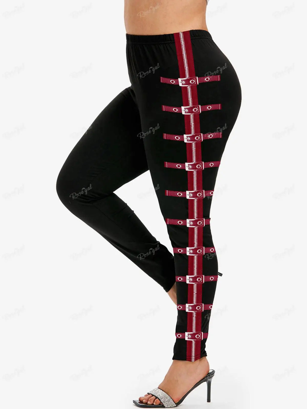 Legging Gothique Grande Taille 5XL Imprimé Boucles Zip 3D Rose Gal