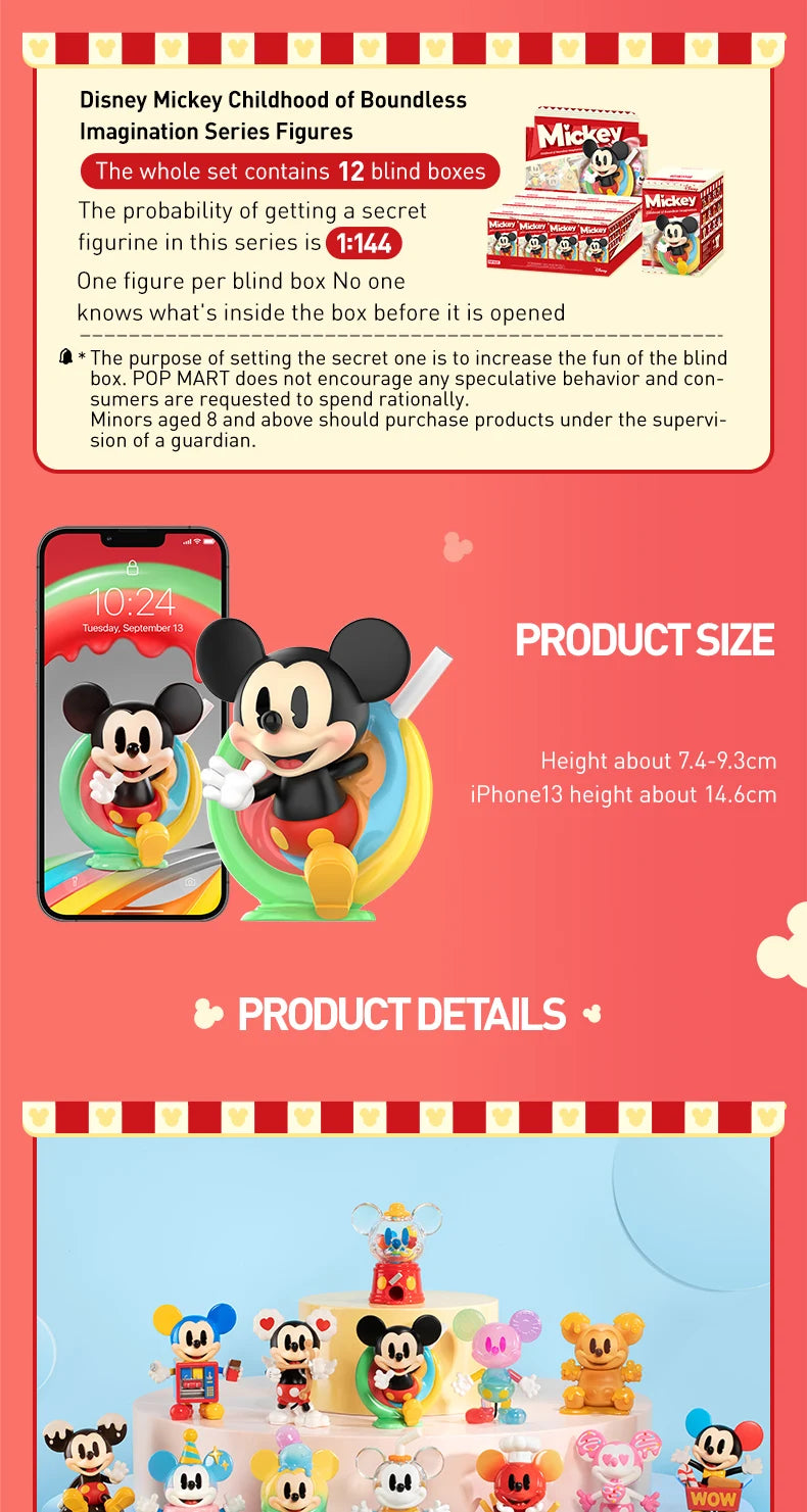 POP MART Figurine Mickey Disney PVC Kawaii Multicolore