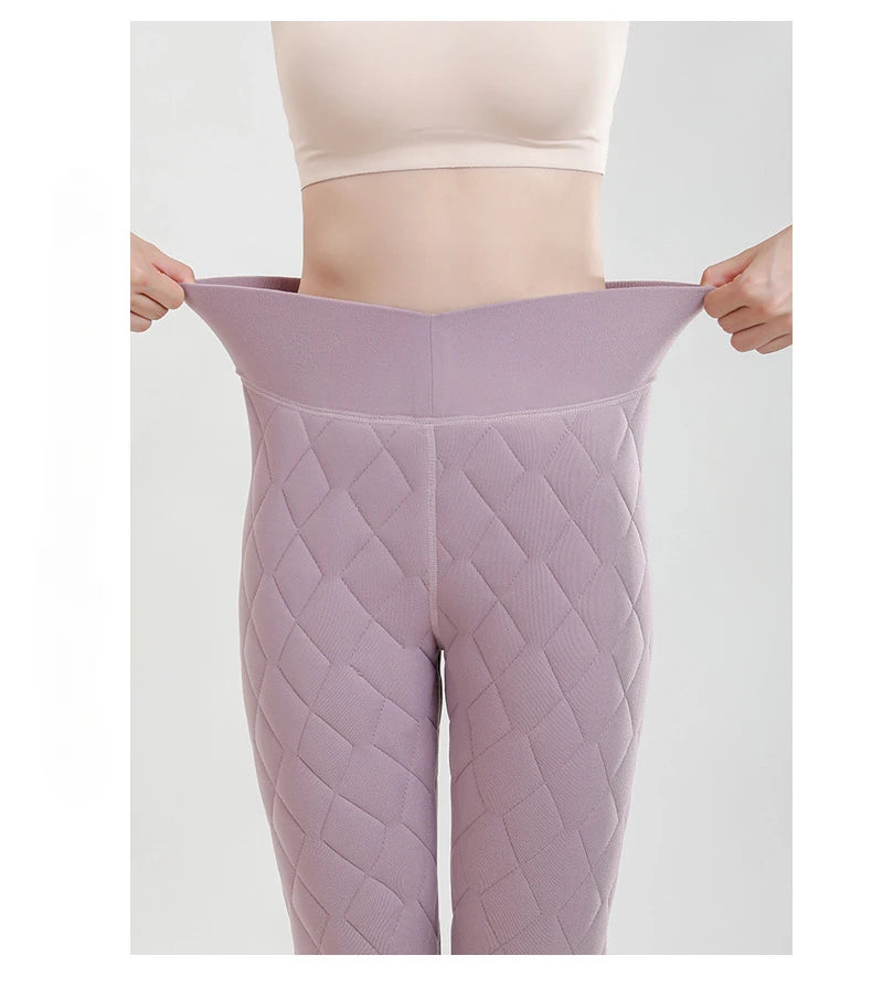 Legging Velours Taille Haute Femme Rose Doublé Polaire Chaud Hiver