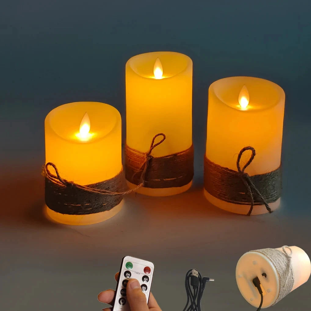 Bougies LED Sans Flamme USB Télécommande Ensemble 3 Pièces