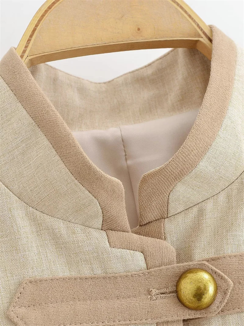 Guobioziy Veste Khaki Col Montant Napoléon Boutons