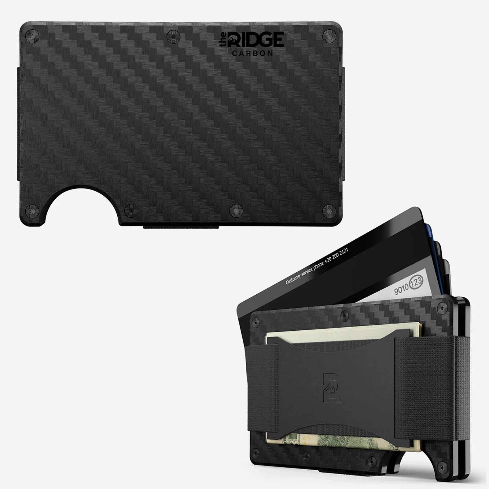 Porte-cartes The Ridge RFID, portefeuille compact en carbone noir