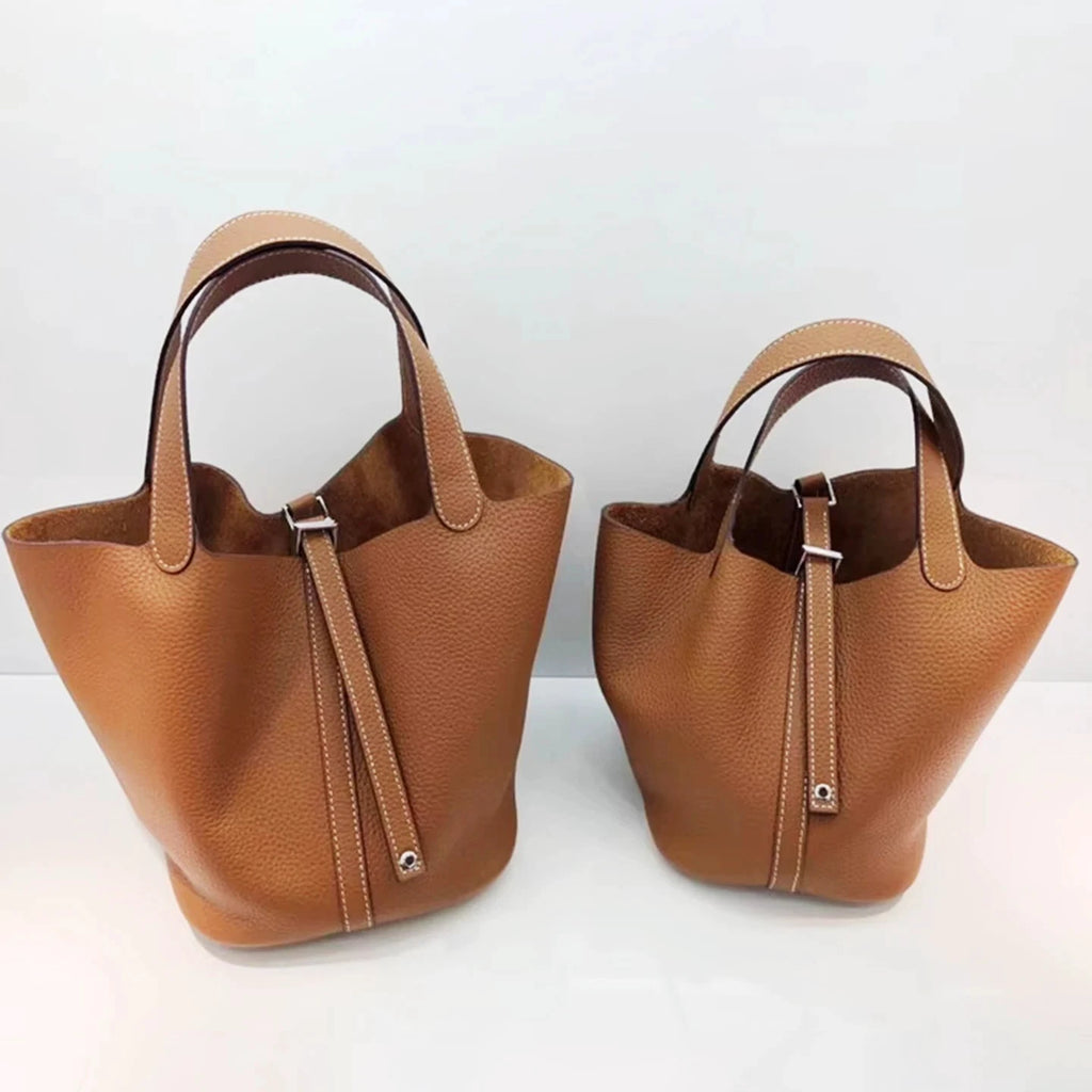 2 sacs à main seau Mendy en cuir véritable – tan grainé, W881002-1