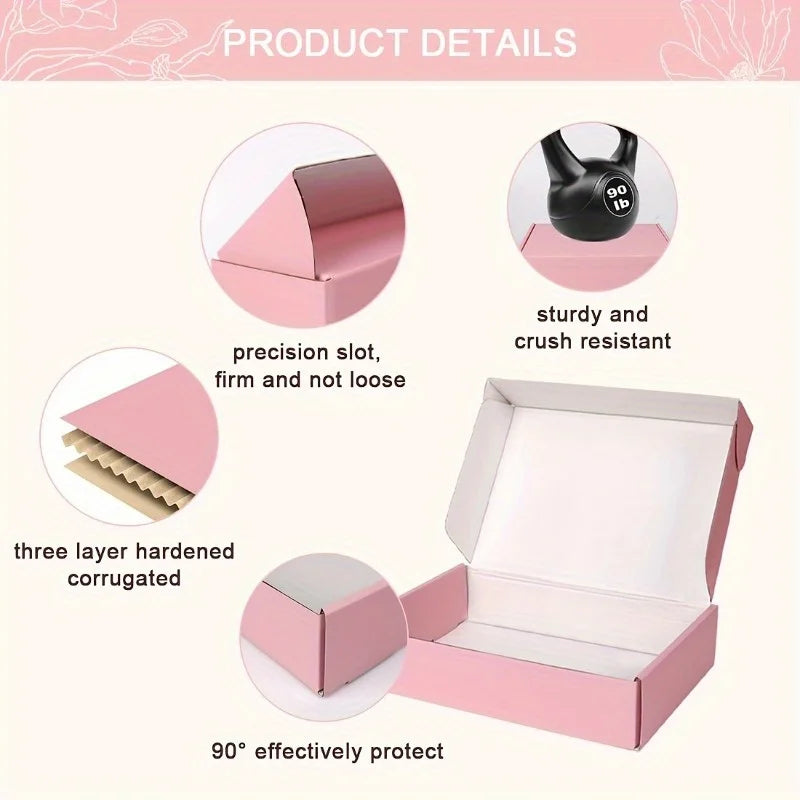 Pink Corrugated Cardboard Shipping Boxes, 10 Pieces