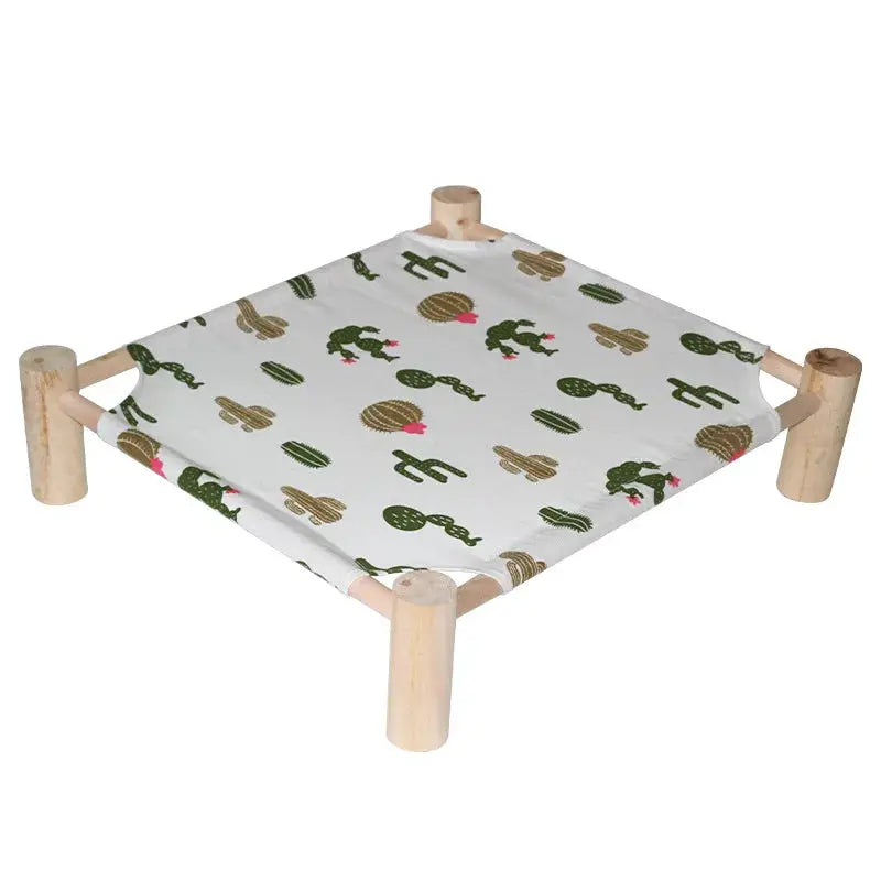 Lit d'extérieur carré pour chat et petit chien, cadre en bois, toile amovible à motif cactus, LSDLBoutique