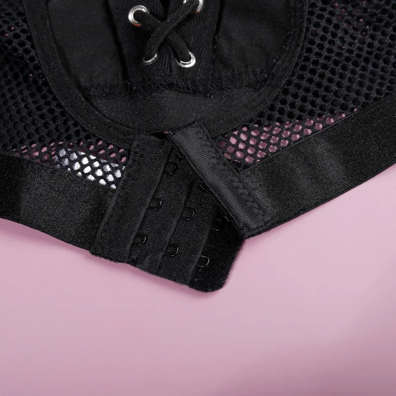 Tornova Lingerie Black Patchwork PU Lace-Up Bustier and Panties