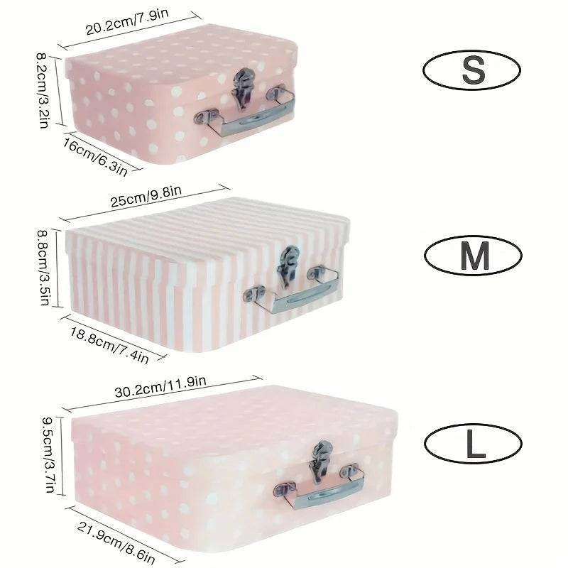 Coffret Cadeau Carton Vintage Pois et Rayures 3 Pièces