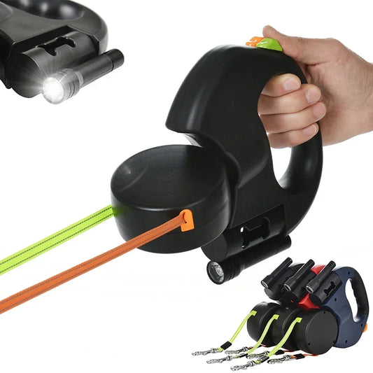 Laisse Double Rétractable pour Chiens 3m – Avec Lampe LED et Distributeur de Sacs