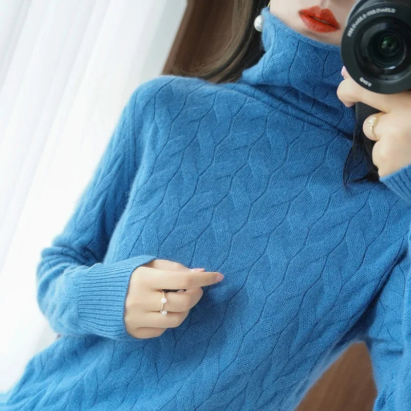 Pull Femme Hiver Laine Torsadée Col Montant by LSDLBoutique.ch