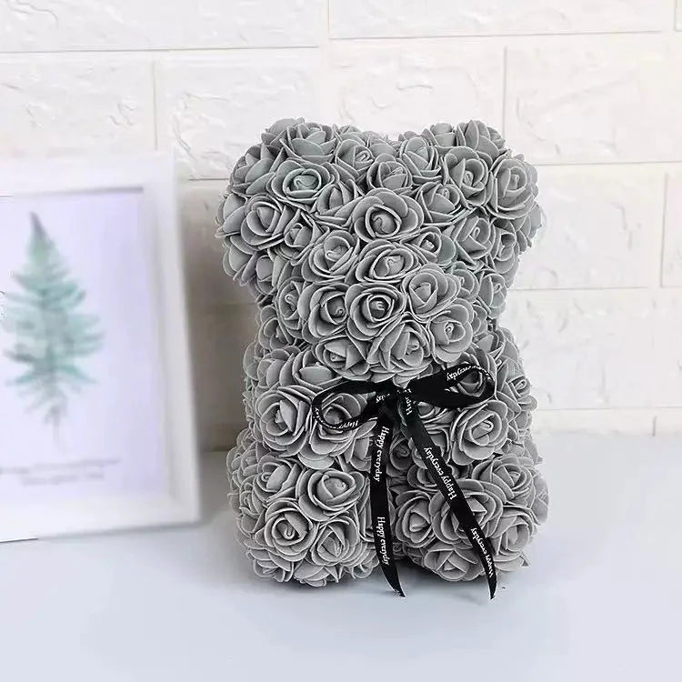 Ourson en roses éternelles avec boîte – 25 cm