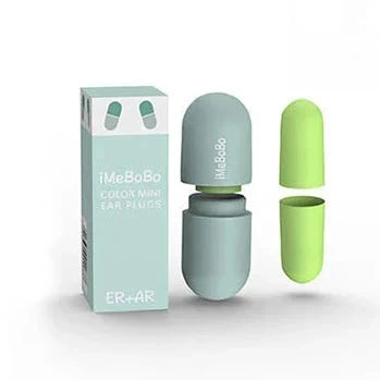 Bouchons d’oreilles pré-moulés LSDLBoutique avec étui gris et capuchons verts.