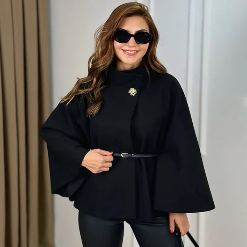 HXAO Cape Manteau Oversize Noire à Manches Larges Évasées