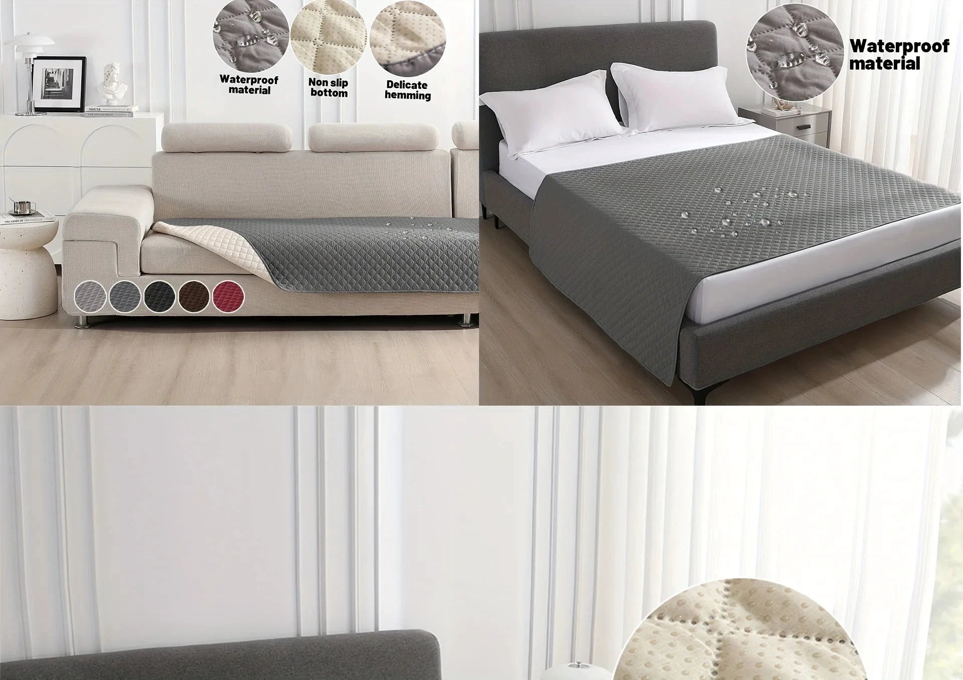 Housse De Lit Chien Anti-Fuite Antidérapante Imperméable Gris