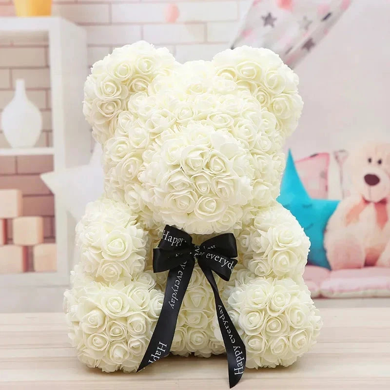 Ourson en roses éternelles avec boîte – 40 cm