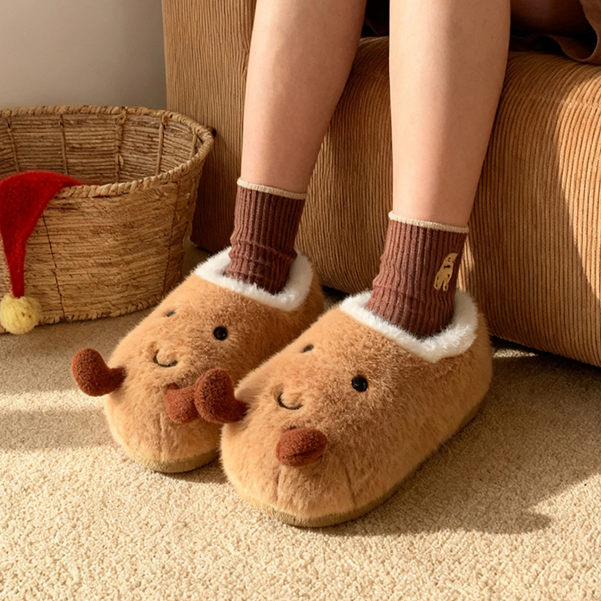 Lucky Bean Pantoufles en Coton Unisexe Antidérapantes Semelles Épaisses