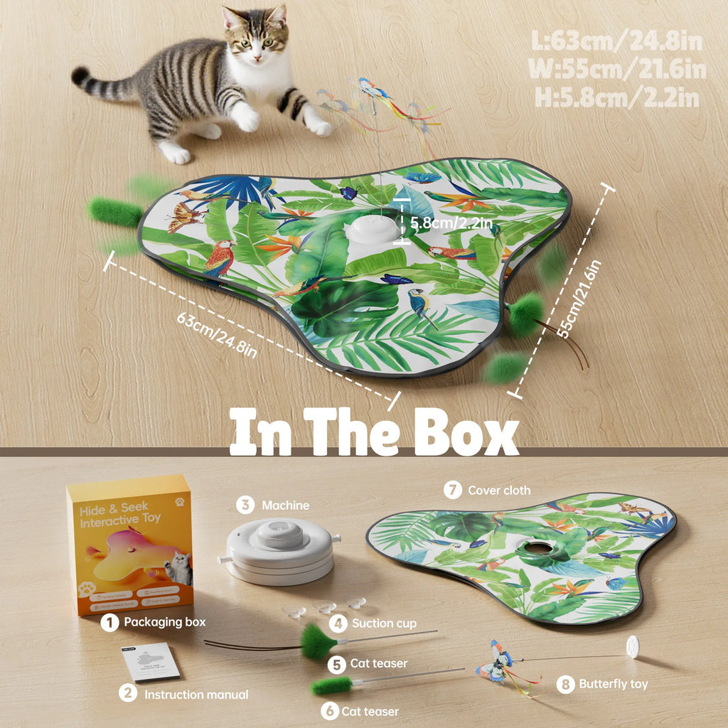 Jouet Chat Papillon Interactif Mouvement Activé Plumes Cachées
