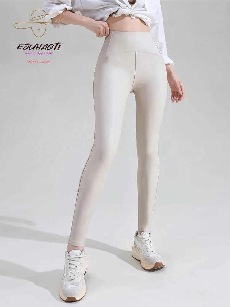 Leggings Cuir PU Noir Taille Haute Serpent