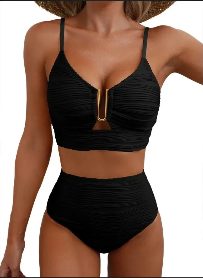 Maillot de bain deux pièces taille haute triangle – Pure Color