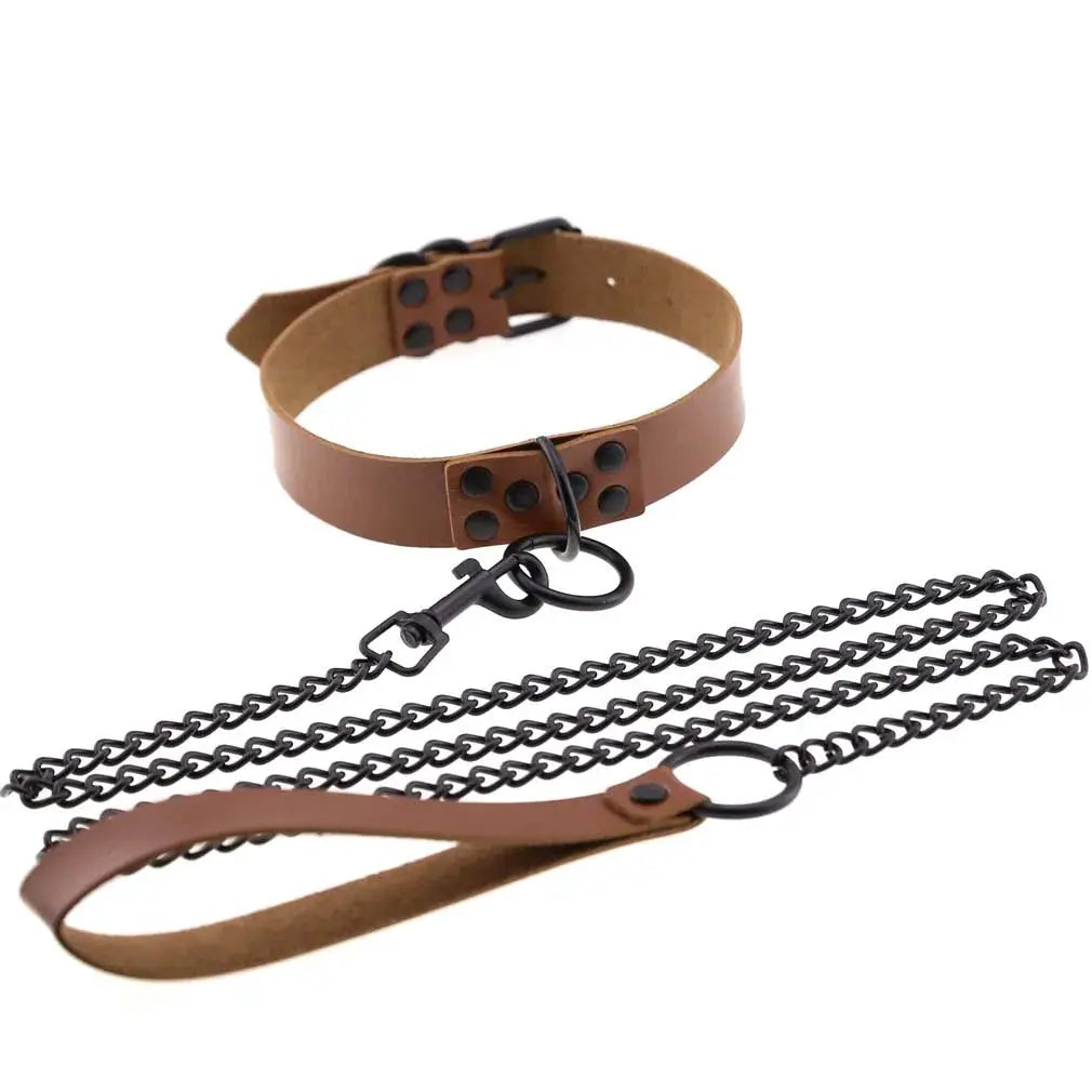 Collier de laisse en cuir synthétique style gothique punk – Decopunk