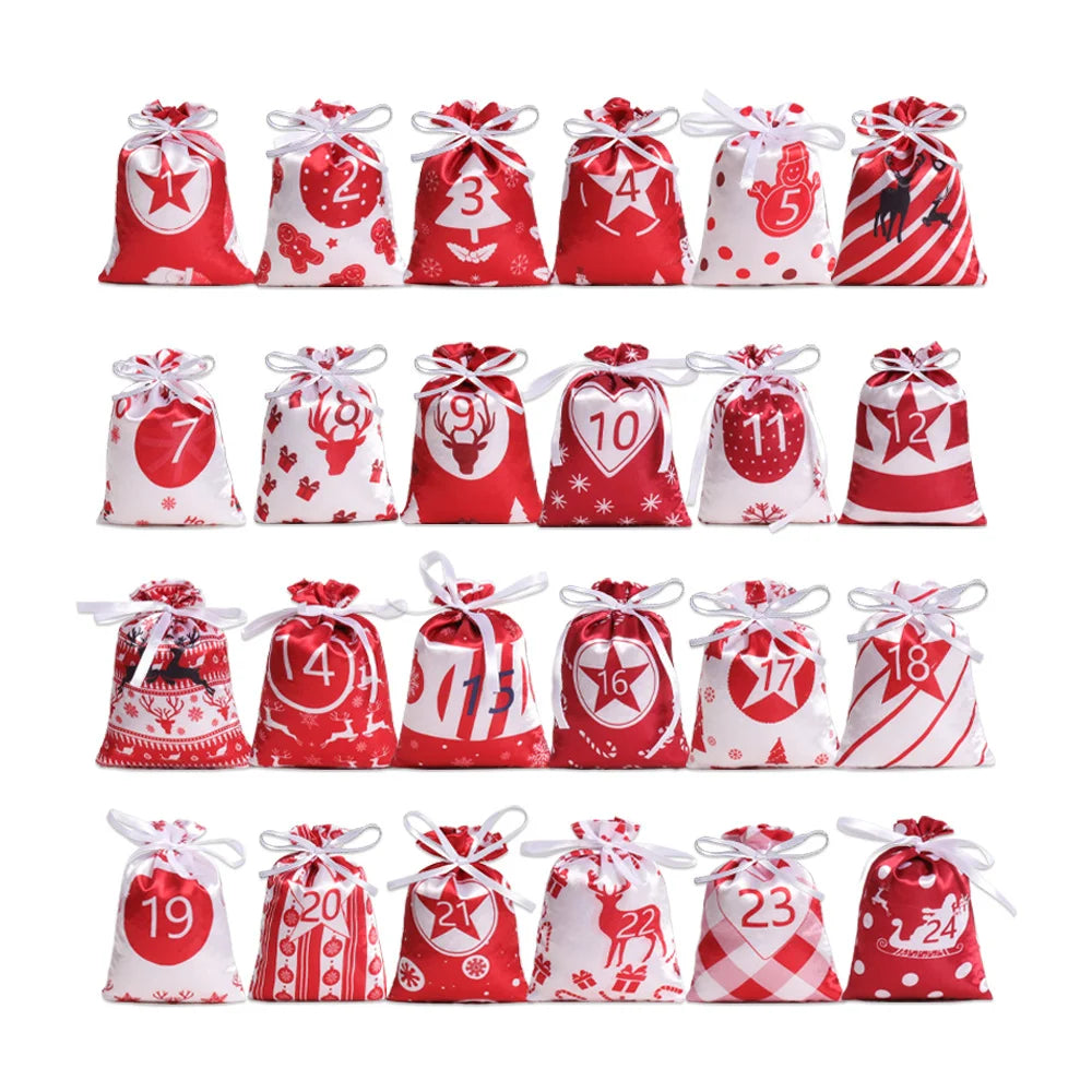 Sac De Calendrier De Noël 24 Jours 50 Pièces En Satin Lisse Avec Cordon Teint Par Couleur Pour Bonbons Et Cadeaux by LSDLBoutique.ch