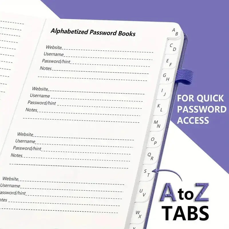 Passwortbuch mit Hardcover-Einband und alphabetischen Registern