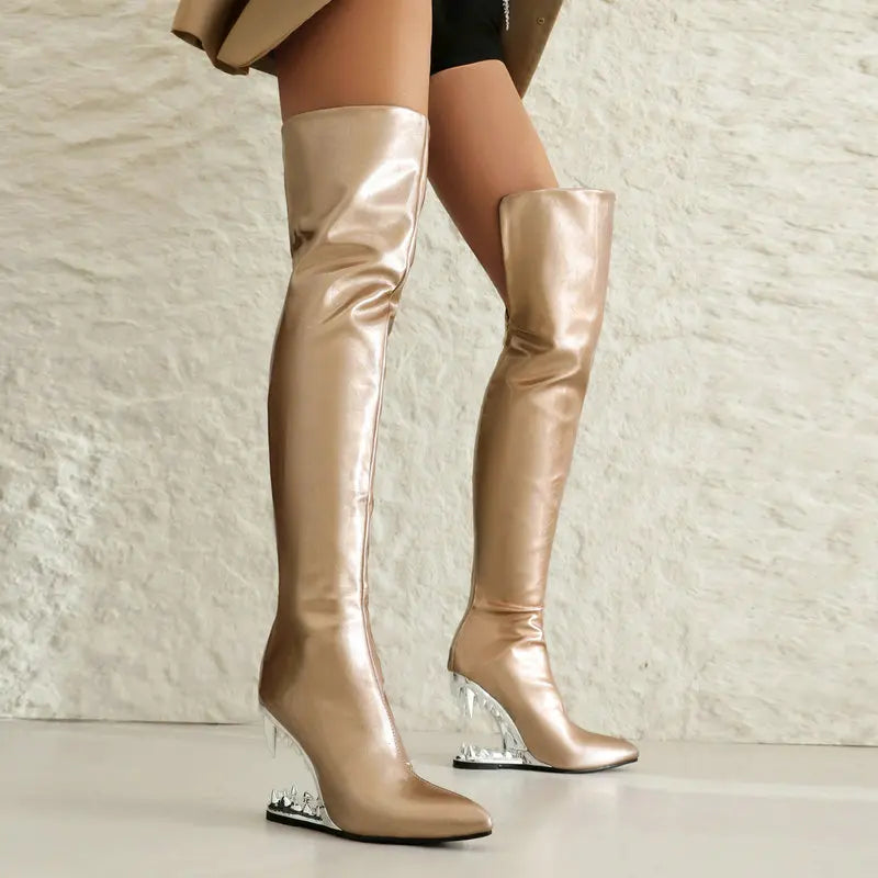 Cuissardes Femme Hautes Au Dessus Du Genou Mollets Larges Dents Tigre Requin