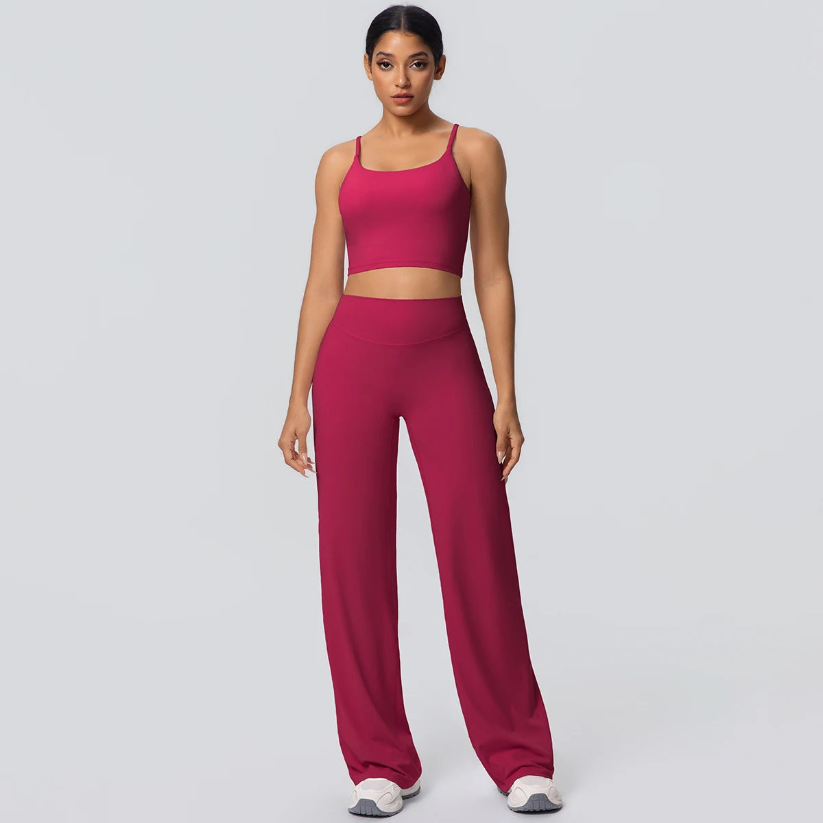 Ensemble Sport Femme Bleu Clair Dos Nu Bretelles Pantalon Taille Haute