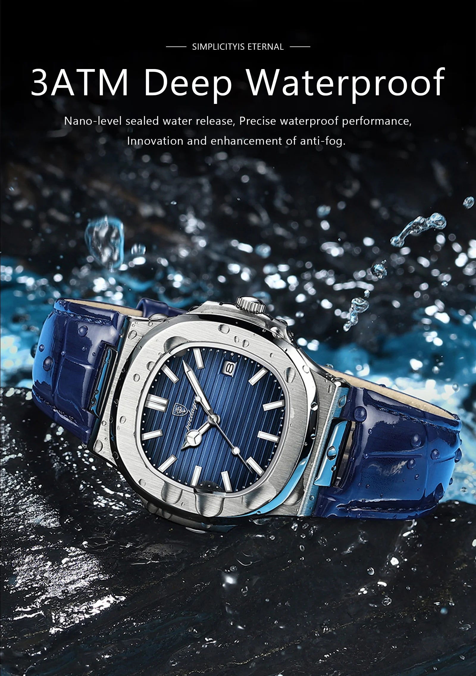 Montre Homme POEDAGAR Étanche Date Cuir Quartz Sport Chic Design Carré Moderne Masculin by LSDLBoutique.ch