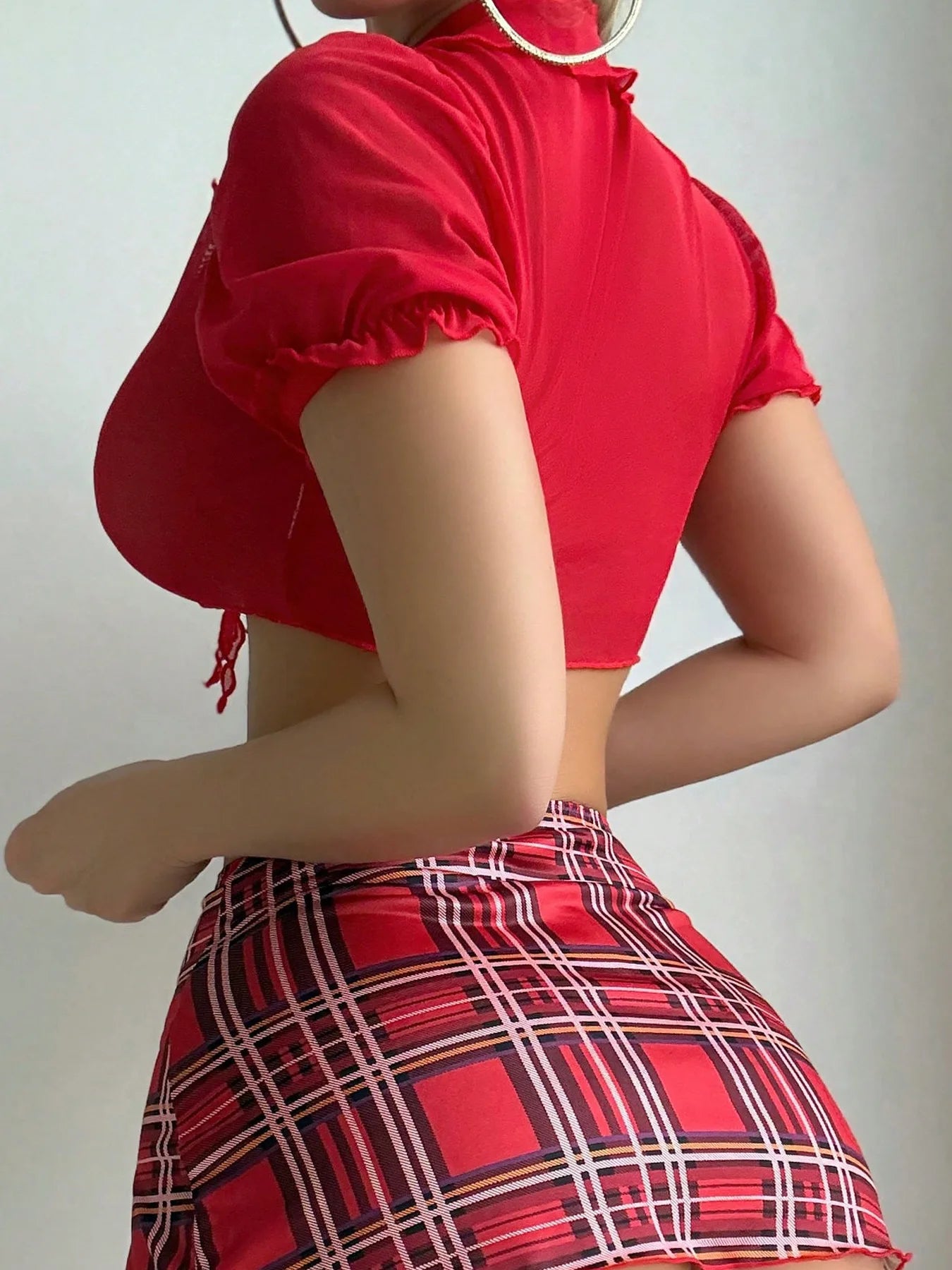 Léa's Secrets Vierteiliges grünes Karo-Dessous-Set