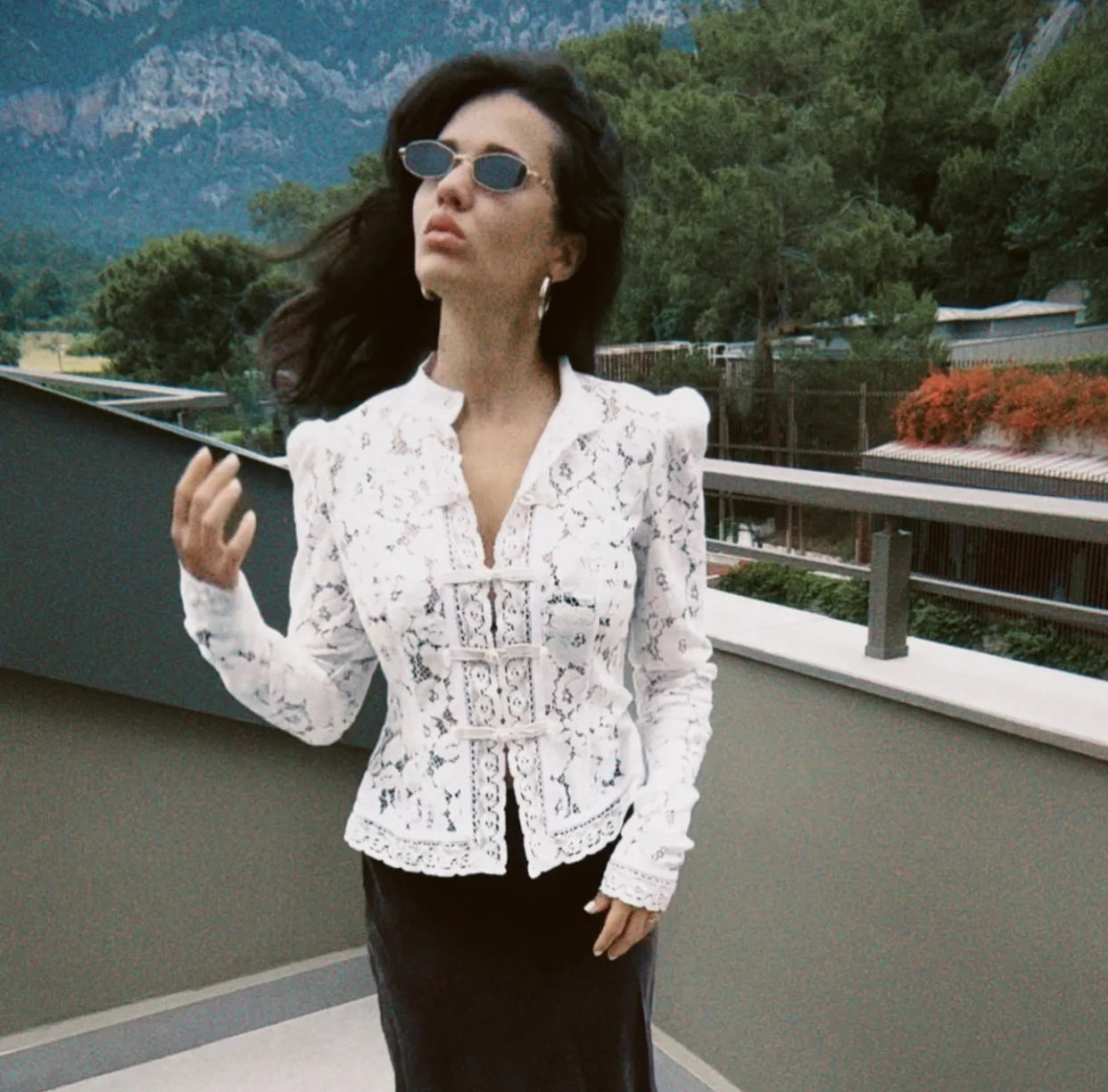 Tossy Chemise Dentelle Imprimée Transparente Écru Manches Longues