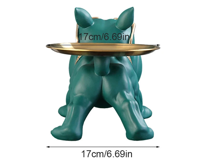 Figurine Bouledogue En Résine Avec Plateau Décor Maison