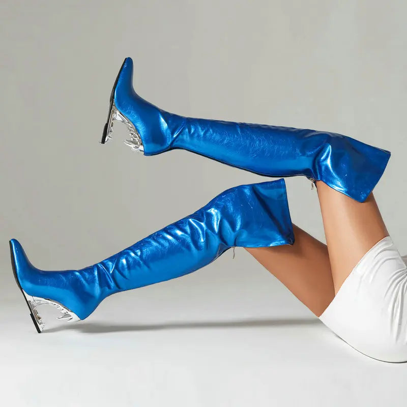 Cuissardes Femme Hautes Au Dessus Du Genou Mollets Larges Dents Tigre Requin